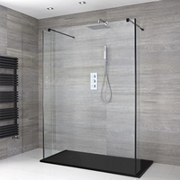 Walk-In Dusche mit Seitenpaneelen,  Schwarz,  freistehend – inkl. Duschwanne mit Schiefer-Effekt (Finish wählbar) – Größe wählbar – Nox