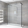 Walk-In Dusche mit Seitenpaneelen,  Schwarz,  freistehend – inkl. weißer Duschwanne – Größe wählbar – Nox