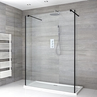 Walk-In Dusche mit Seitenpaneelen,  Schwarz,  freistehend – inkl. weißer Duschwanne – Größe wählbar – Nox