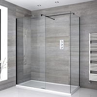 Walk-In Dusche,  Schwarz,  für Eckeinbau – inkl. weißer Duschwanne – Größe wählbar – Nox
