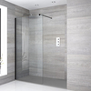 Walk-In Dusche,  Schwarz,  für Nische – inkl. Duschwanne mit Schiefer-Effekt (Finish wählbar) – Größe wählbar – Nox