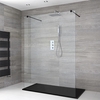 Walk-In Dusche,  Schwarz,  freistehend – inkl. Duschwanne mit Schiefer-Effekt (Finish wählbar) – Größe wählbar – Nox