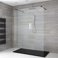 Walk-In Dusche,  Schwarz,  freistehend – inkl. Duschwanne mit Schiefer-Effekt (Finish wählbar) – Größe wählbar – Nox