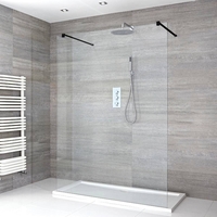 Walk-In Dusche,  Schwarz,  freistehend – inkl. weißer Duschwanne – Größe wählbar – Nox