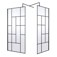 Walk-In Eck-Dusche mit abstraktem Gittermuster in Schwarz,  inkl. Duschwanne – Größe & Seitenpaneel wählbar - Hudson Reed