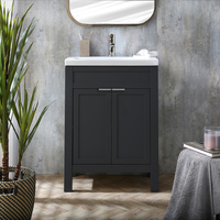 Waschtisch mit Unterschrank und Waschbecken Schwarzgrau,  600mm - Griffleiste für Möbel in Chrom - Warwick