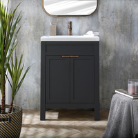 Waschtisch mit Unterschrank und Waschbecken Schwarzgrau,  600mm - Griffleiste für Möbel in gebürsteter Bronze - Warwick