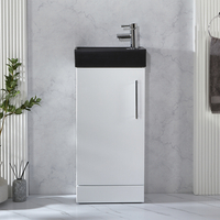 Waschtischunterschrank 40cm in Weiß,  mit schwarzem Waschbecken - Farbe und Design der Griffe wählbar - Cluo Hudson Reed