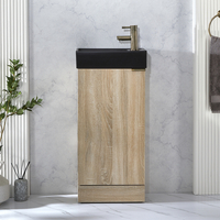 Waschtischunterschrank in Eiche mit schwarzem Waschbecken 40cm,  Griffe wählbar - Cluo Hudson Reed
