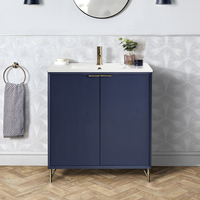 Waschtischunterschrank in Navy Blau,  mit Waschbecken 81cm - Farbe und Design der Griffe wählbar - Edge Hudson Reed