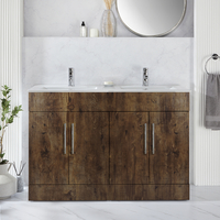 Waschtischunterschrank mit Doppelwaschbecken 1210mm dunkle Eiche - inkl. modernen Möbelgriffen in Chrom – Cluo