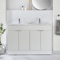 Waschtischunterschrank mit Doppelwaschbecken 1210mm Weiß - inkl. Fingergriffe für Möbel in Chrom – Cluo