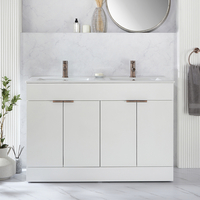 Waschtischunterschrank mit Doppelwaschbecken 1210mm Weiß - inkl. Fingergriffe für Möbel in gebürsteter Bronze – Cluo