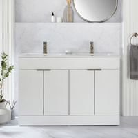 Waschtischunterschrank mit Doppelwaschbecken 1210mm Weiß - inkl. Fingergriffe für Möbel in gebürtetem Messing – Cluo