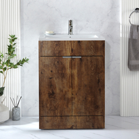 Waschtischunterschrank mit Waschbecken - 60cm dunkle Eiche - inkl. Fingergriffe für Möbel in Chrom – Cluo