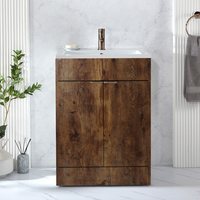 Waschtischunterschrank mit Waschbecken - 60cm dunkle Eiche - inkl. Fingergriffe für Möbel in gebürsteter Bronze – Cluo