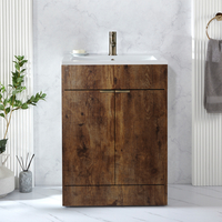 Waschtischunterschrank mit Waschbecken - 60cm dunkle Eiche - inkl. Fingergriffe für Möbel in gebürtetem Messing – Cluo