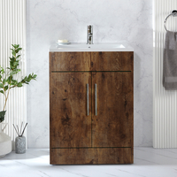 Waschtischunterschrank mit Waschbecken - 60cm dunkle Eiche - inkl. modernen Möbelgriffen in Chrom – Cluo