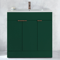 Waschtischunterschrank mit Waschbecken - 80 cm - Dunkelgrün - mit Griffleiste für Möbel in Kupfer - Cluo