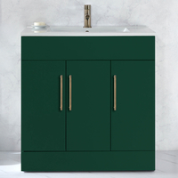Waschtischunterschrank mit Waschbecken - 80 cm - Dunkelgrün - mit Möbelgriffen in gebürstetem Gold - Cluo