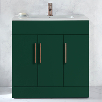 Waschtischunterschrank mit Waschbecken - 80 cm - Dunkelgrün - mit Möbelgriffen in Kupfer - Cluo