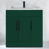 Waschtischunterschrank mit Waschbecken - 80 cm - Dunkelgrün - mit Möbelgriffen in Schwarz - Cluo