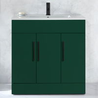 Waschtischunterschrank mit Waschbecken - 80 cm - Dunkelgrün - mit Möbelgriffen in Schwarz - Cluo