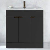 Waschtischunterschrank mit Waschbecken - 80 cm - Schwarzgrau - mit Griffleiste für Möbel in Schwarz - Cluo