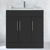 Waschtischunterschrank mit Waschbecken - 80 cm - Schwarzgrau - mit Möbelgriffen in Chrom - Cluo