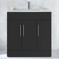 Waschtischunterschrank mit Waschbecken - 80 cm - Schwarzgrau - mit Möbelgriffen in Chrom - Cluo