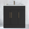Waschtischunterschrank mit Waschbecken - 80 cm - Schwarzgrau - mit Möbelgriffen in gebürstetem Gold - Cluo