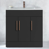 Waschtischunterschrank mit Waschbecken - 80 cm - Schwarzgrau - mit Möbelgriffen in Kupfer - Cluo