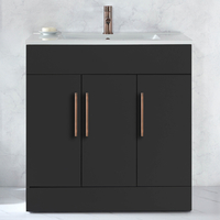 Waschtischunterschrank mit Waschbecken - 80 cm - Schwarzgrau - mit Möbelgriffen in Kupfer - Cluo