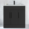 Waschtischunterschrank mit Waschbecken - 80 cm - Schwarzgrau - mit Möbelgriffen in Schwarz - Cluo