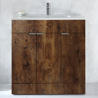 Waschtischunterschrank mit Waschbecken - 80cm dunkle Eiche - inkl. Fingergriffe für Möbel in Chrom – Cluo