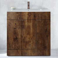 Waschtischunterschrank mit Waschbecken - 80cm dunkle Eiche - inkl. Fingergriffe für Möbel in gebürsteter Bronze – Cluo