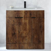 Waschtischunterschrank mit Waschbecken - 80cm dunkle Eiche - inkl. Fingergriffe für Möbel in Schwarz – Cluo