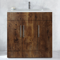 Waschtischunterschrank mit Waschbecken - 80cm dunkle Eiche - inkl. modernen Möbelgriffen in Chrom – Cluo