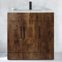 Waschtischunterschrank mit Waschbecken - 80cm dunkle Eiche - inkl. modernen Möbelgriffen in Schwarz – Cluo