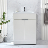 Waschtischunterschrank mit Waschbecken 600mm Weiß - inkl. Fingergriffe für Möbel in Chrom – Cluo