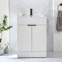 Waschtischunterschrank mit Waschbecken 600mm Weiß - inkl. Fingergriffe für Möbel in Schwarz – Cluo