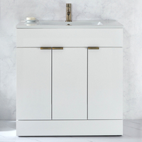 Waschtischunterschrank mit Waschbecken 800mm Weiß - inkl. Fingergriffe für Möbel in gebürtetem Messing – Cluo