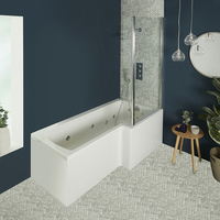 Whirlpool-Badewanne,  Chrom - 1700mm x 850mm,  rechtsbündig mit Vorder- & Endschürze - inkl. 14 Wasser- & Luftdüsen – Hudson Reed