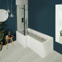 Whirlpool-Badewanne mit Aufsatz in Schwarz - 1700mm x 850mm,  linksbündig – mit Vorder- und Endschürze - inkl. 6 Wasserdüsen - Sandford