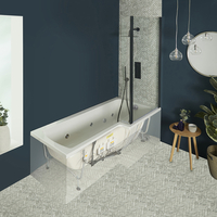 Whirlpool-Badewanne mit Aufsatz in Schwarz - 1700mm x 850mm,  rechtsbündig – inkl. 6 Wasserdüsen und Luftdüsen – Sandford