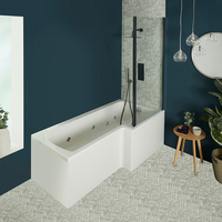 Whirlpool-Badewanne,  Schwarz - 1500mm x 850mm,  rechtsbündig – mit Vorder- und Endschürze - inkl. 6 Wasserdüsen - Sandford Hudson Reed