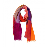 BW / Leinen Schal Karo rot/ orange/ lila