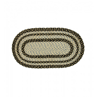 Jute Teppich oval,  blau/ weiß