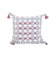 Kissenbezug blau / rot mit Quasten 45x45 cm