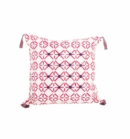 Kissenbezug rot / blau mit Quasten 45x45 cm